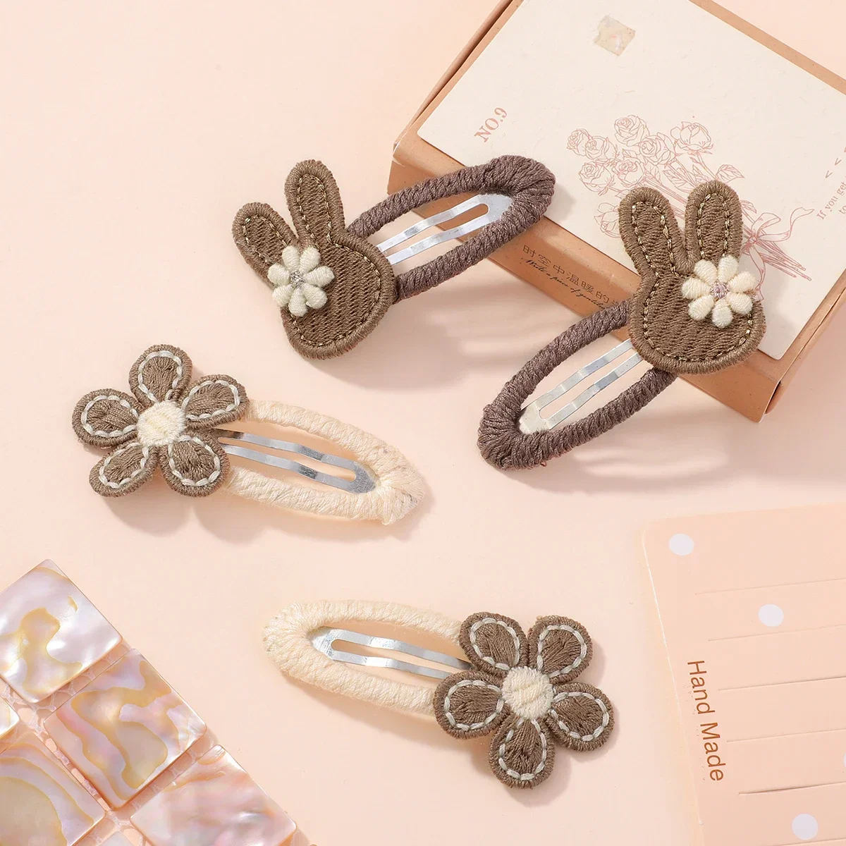 4pcs/set Cute Rabbit Flower Hairclips for Baby Bunny Fabric Hairpins Butterfly Bow Side Broken Bangs Hair Clips Hair Accessories