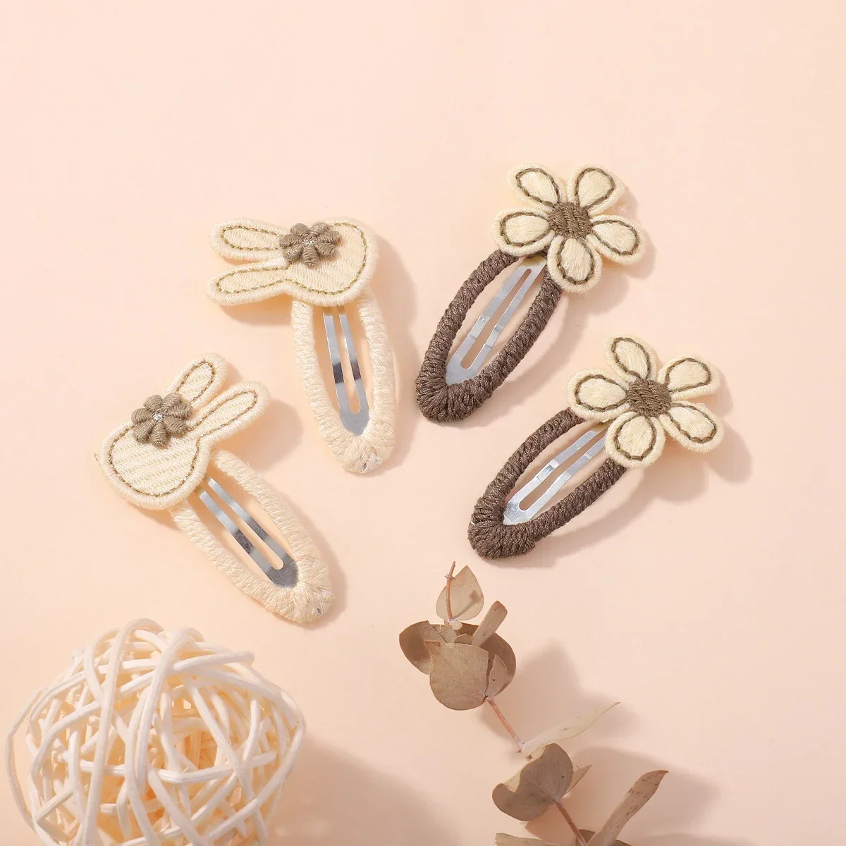 4pcs/set Cute Rabbit Flower Hairclips for Baby Bunny Fabric Hairpins Butterfly Bow Side Broken Bangs Hair Clips Hair Accessories