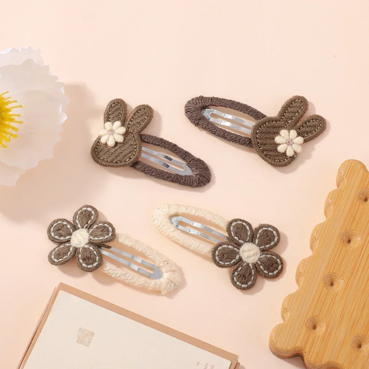 4pcs/set Cute Rabbit Flower Hairclips for Baby Bunny Fabric Hairpins Butterfly Bow Side Broken Bangs Hair Clips Hair Accessories