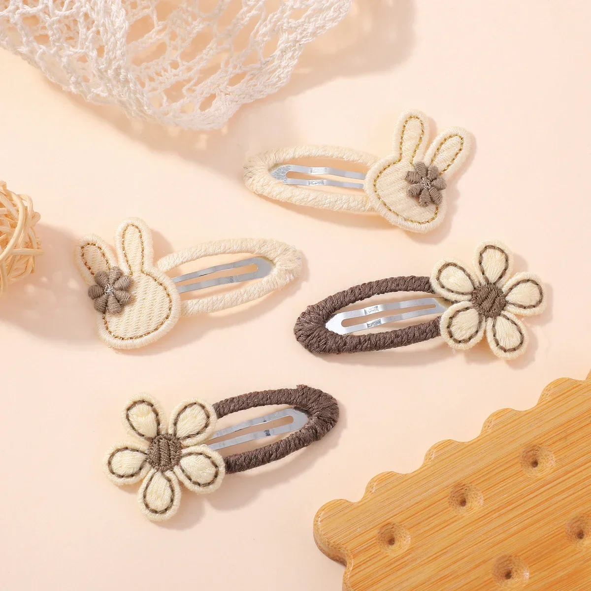 4pcs/set Cute Rabbit Flower Hairclips for Baby Bunny Fabric Hairpins Butterfly Bow Side Broken Bangs Hair Clips Hair Accessories