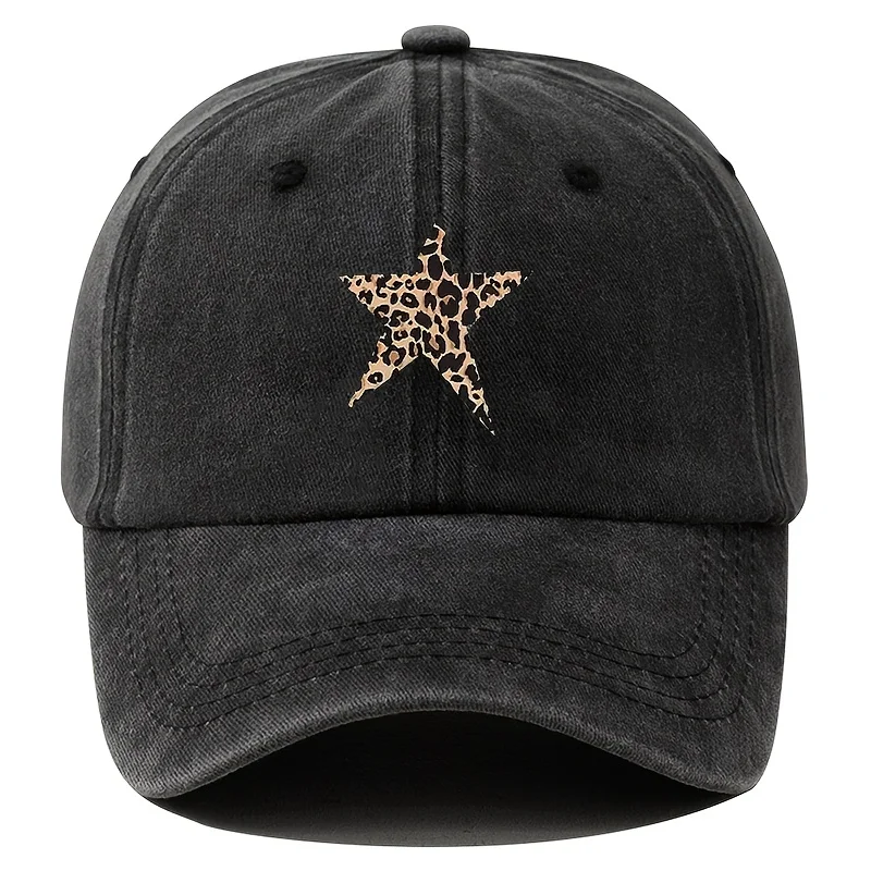 Retro imitation baseball cap with leopard print star design for leisure outdoor travel, fishing, and hiking