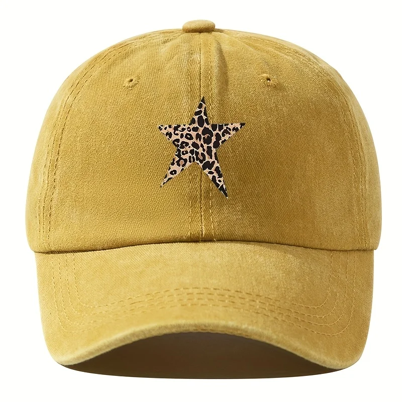 Retro imitation baseball cap with leopard print star design for leisure outdoor travel, fishing, and hiking