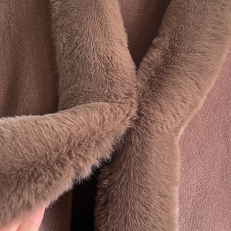 New Winter Thicken Mink Wool Full Trims Faux Fur Cape - Women's Hooded Loose Fleece Cloak Coat Party Dress Wraps Warm
