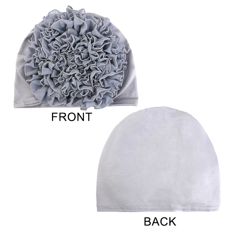 Women's breathable elastic chiffon hat with large flowers Solid color thin bottom cap Islamic Head Wrap African Bandana Head