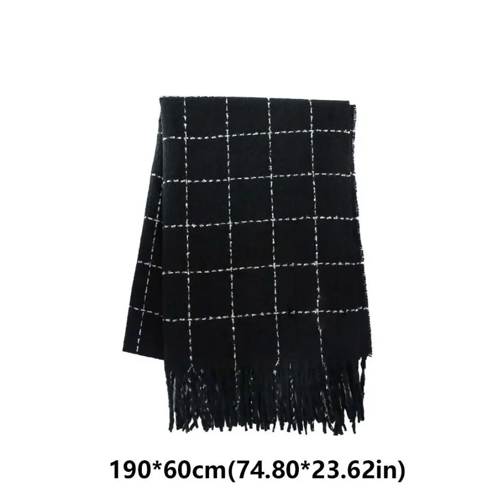 Tassel Plaid Wool Scarf Cashmere Shawl Solid Color Long Shawl Korean Style Scarves Wool Scarves Winter Cashmere Scarves Student