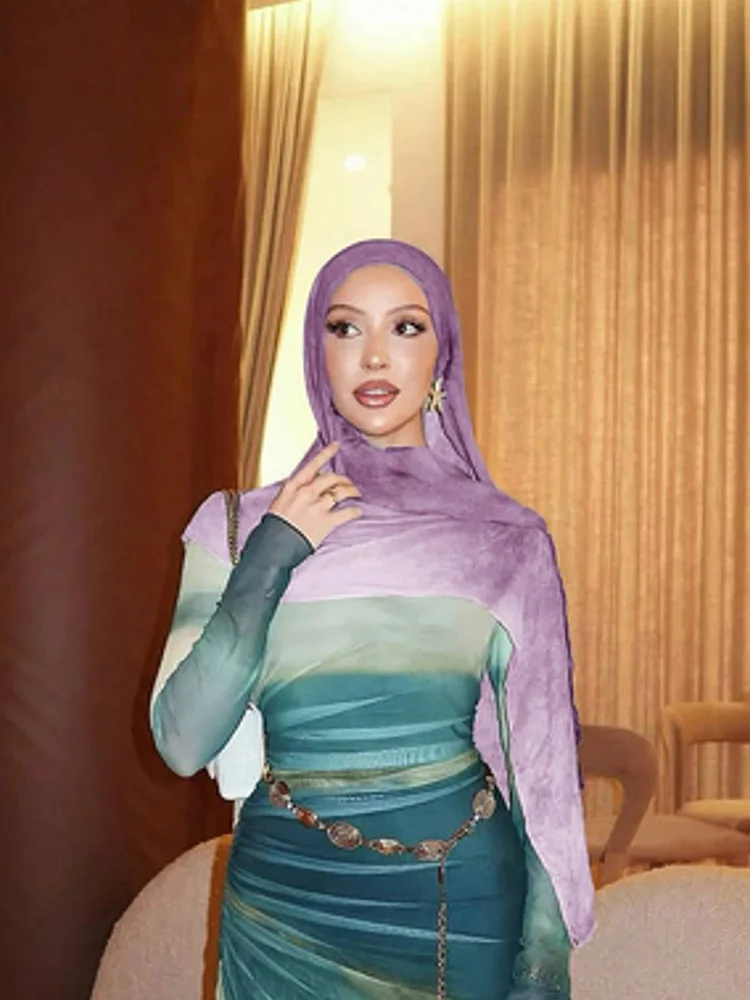 Ramadan Hijab for Women Bohemian Floral Print Shawl Watercolor Soft Muslim Hijabs Lightweight Wrap Scarf Headscarf Summer Beach