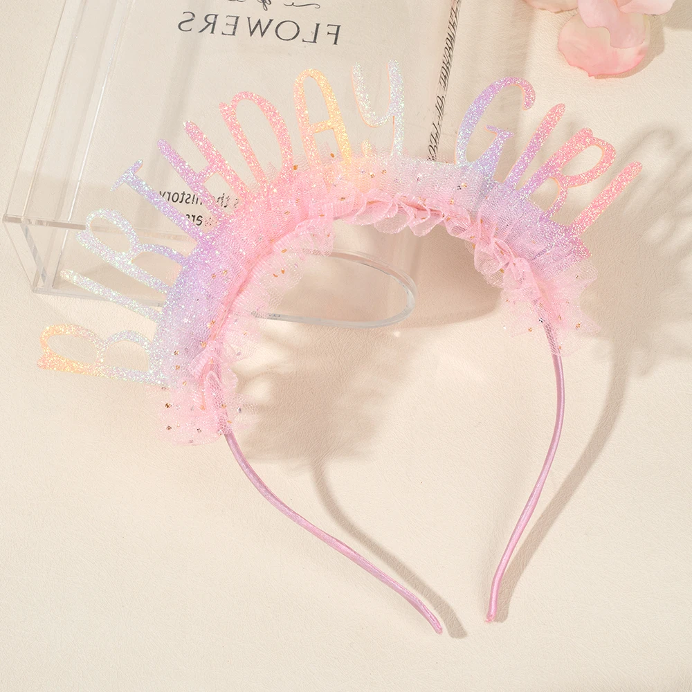 Sparkling “Birthday Girl” Headband Sequins Tulle Veil Hair Band Sweet Birthday Hair Hoop For Girls Women Party Hair Accessories