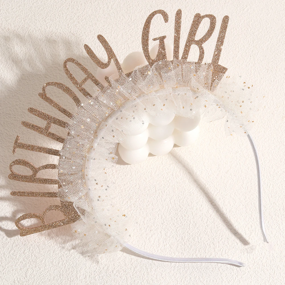 Sparkling “Birthday Girl” Headband Sequins Tulle Veil Hair Band Sweet Birthday Hair Hoop For Girls Women Party Hair Accessories