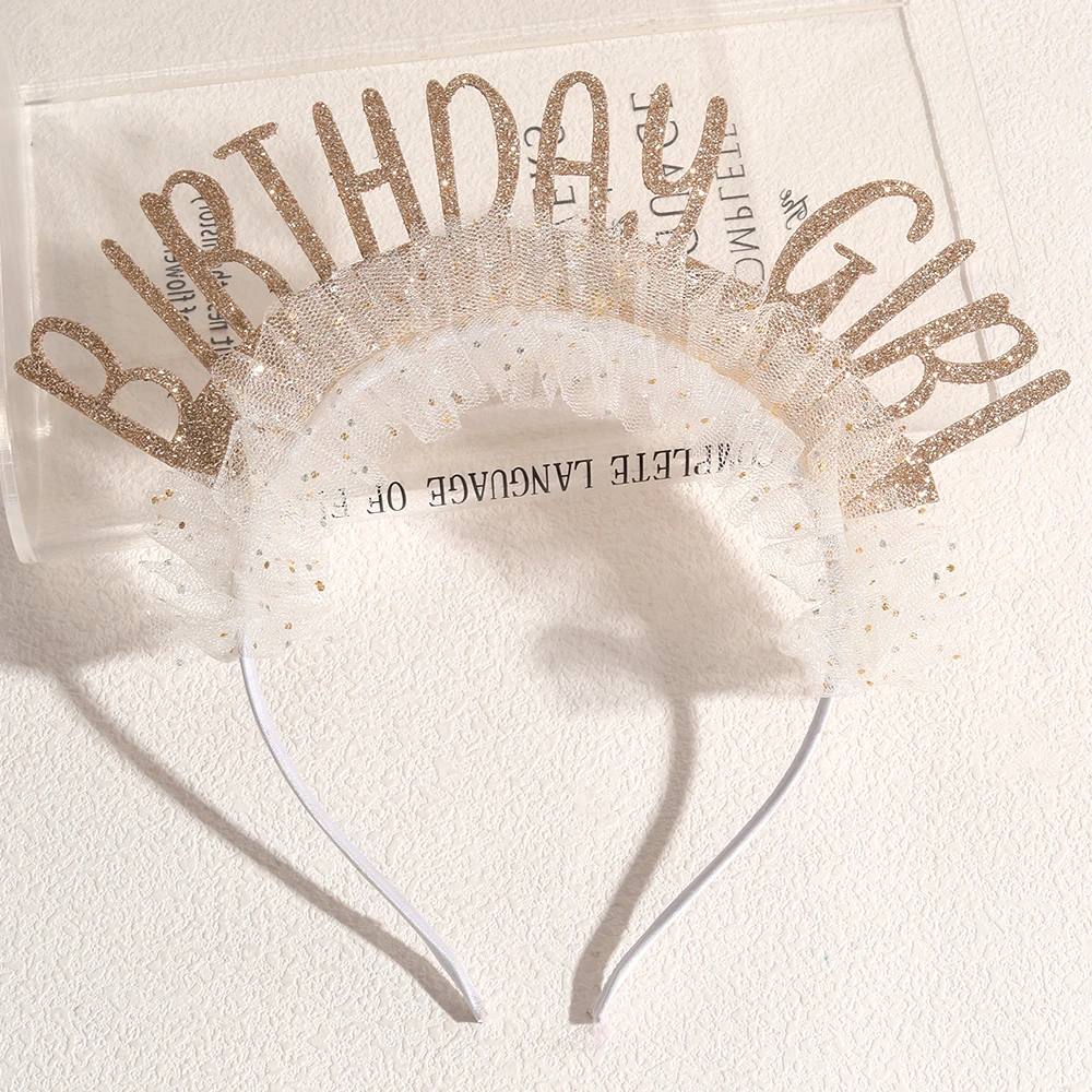 Sparkling “Birthday Girl” Headband Sequins Tulle Veil Hair Band Sweet Birthday Hair Hoop For Girls Women Party Hair Accessories