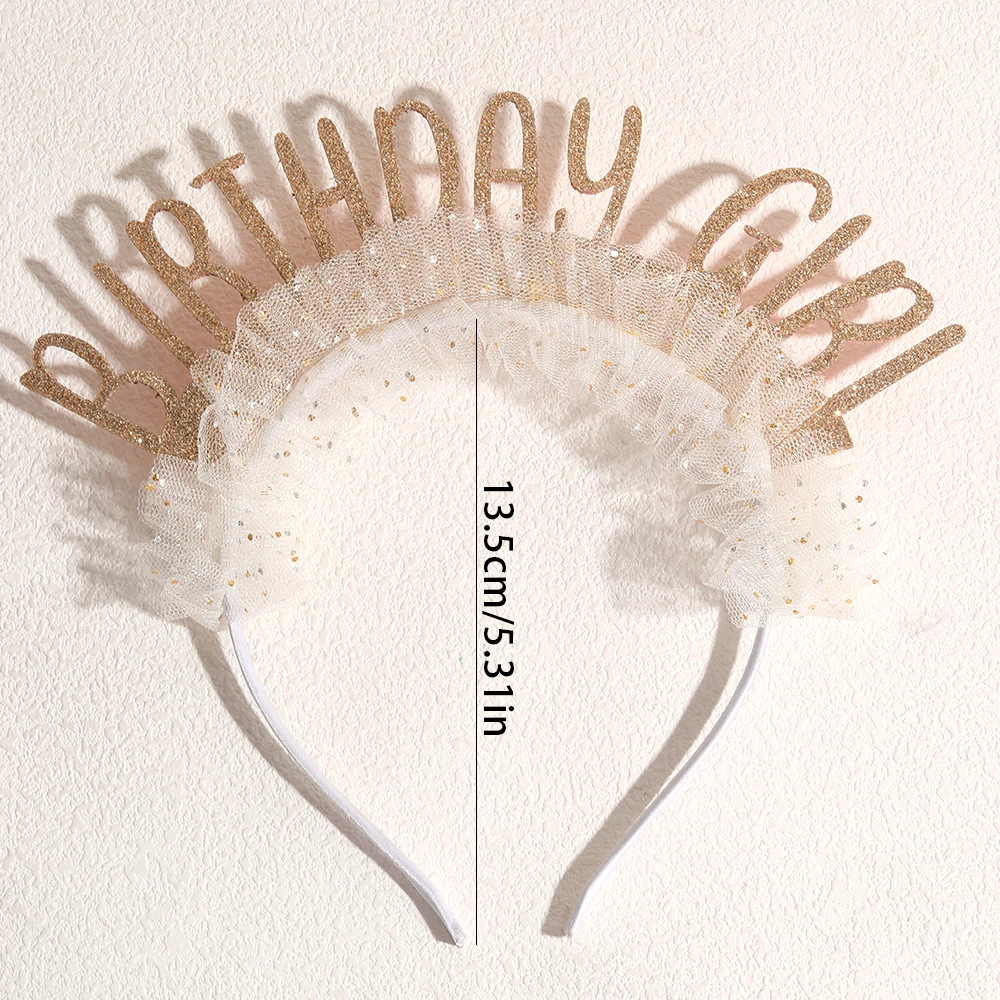 Sparkling “Birthday Girl” Headband Sequins Tulle Veil Hair Band Sweet Birthday Hair Hoop For Girls Women Party Hair Accessories