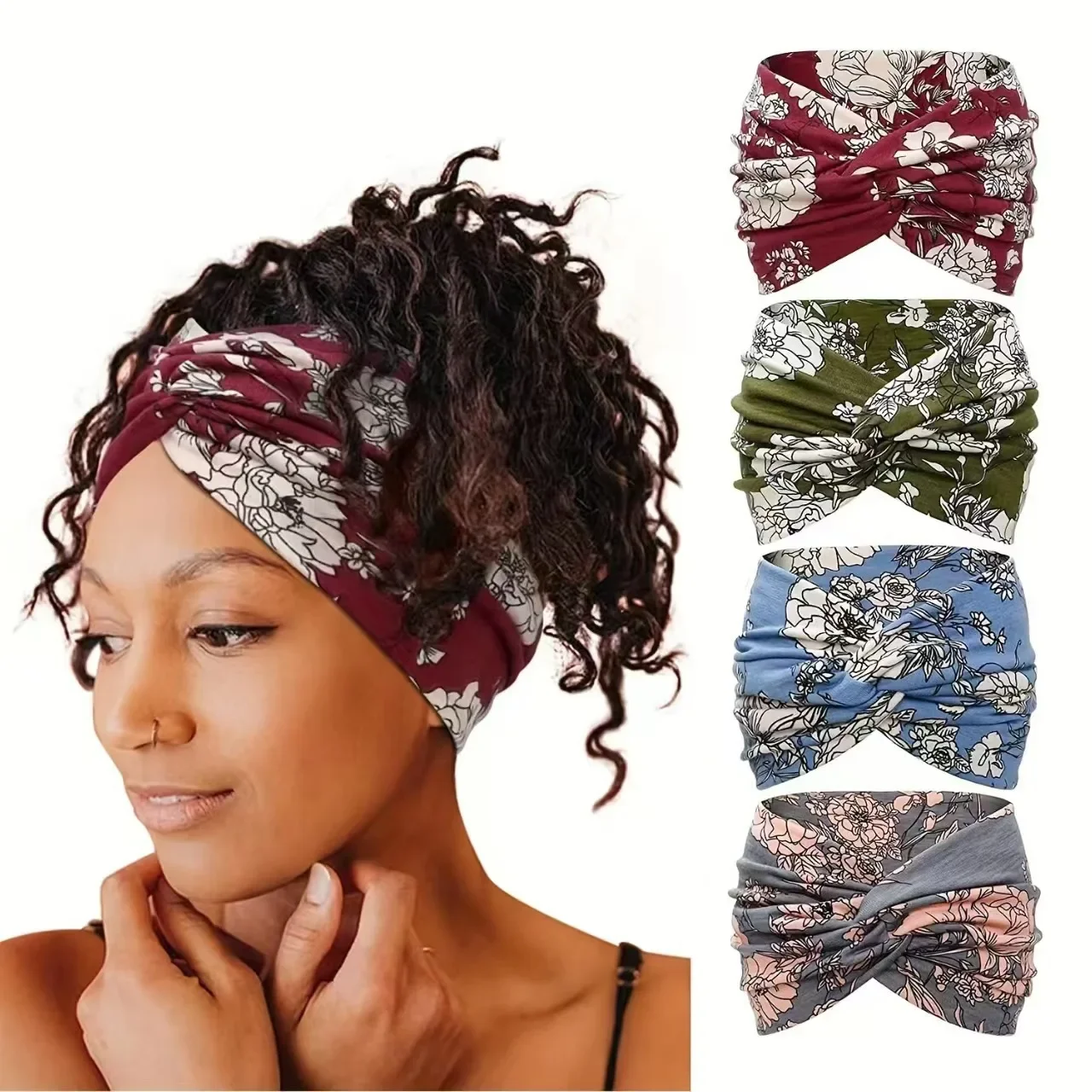 Women Headbands Wide Hair Wrap Turban African Floral Twist Headband for Women Large Sport Workout Stretch Non-slip Big Hairbands