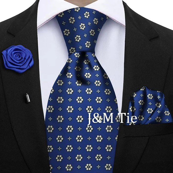 Luxury Soft Silk Mens Ties Floral Brown Green Red Ties Paisley NeckTie Pocket Square Brooch Set Men's Wedding Party Tie