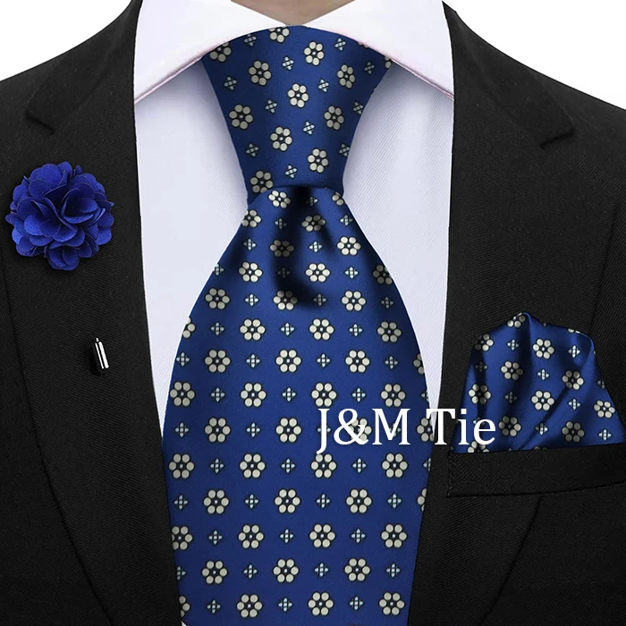 Luxury Soft Silk Mens Ties Floral Brown Green Red Ties Paisley NeckTie Pocket Square Brooch Set Men's Wedding Party Tie