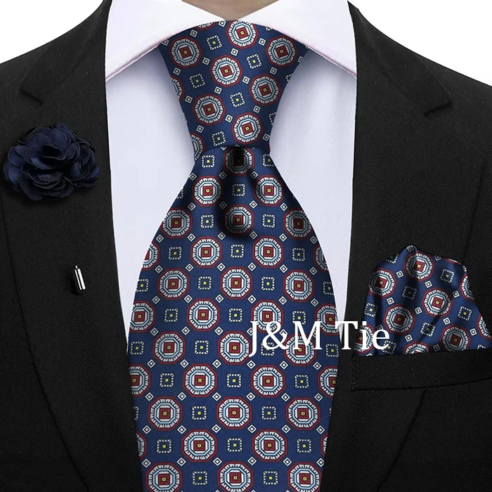 Luxury Soft Silk Mens Ties Floral Brown Green Red Ties Paisley NeckTie Pocket Square Brooch Set Men's Wedding Party Tie