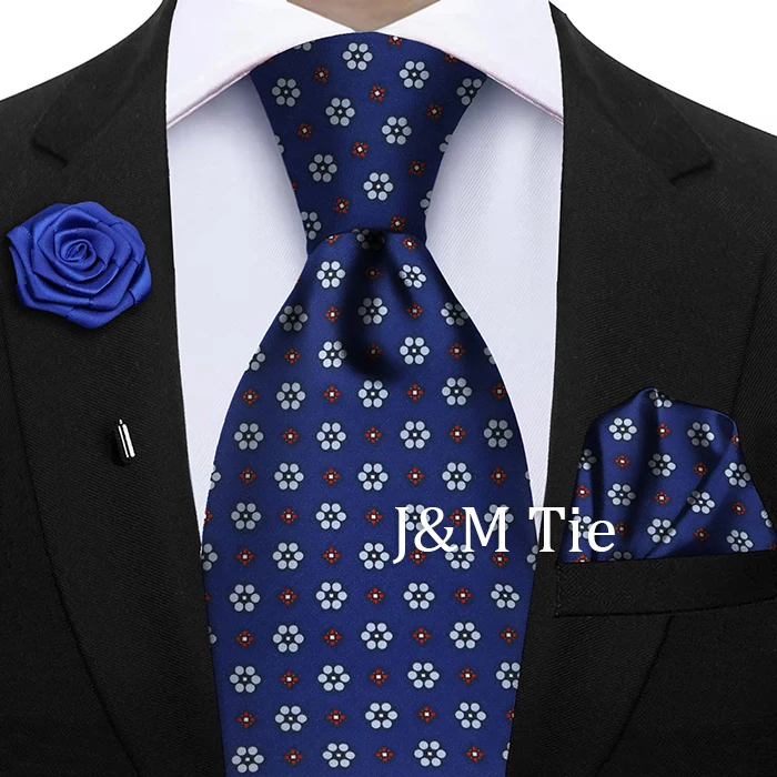 Luxury Soft Silk Mens Ties Floral Brown Green Red Ties Paisley NeckTie Pocket Square Brooch Set Men's Wedding Party Tie
