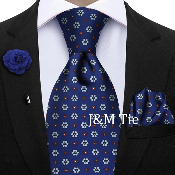 Luxury Soft Silk Mens Ties Floral Brown Green Red Ties Paisley NeckTie Pocket Square Brooch Set Men's Wedding Party Tie