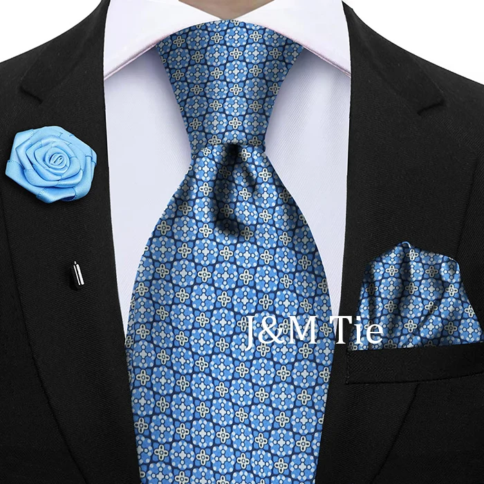 Luxury Soft Silk Mens Ties Floral Brown Green Red Ties Paisley NeckTie Pocket Square Brooch Set Men's Wedding Party Tie