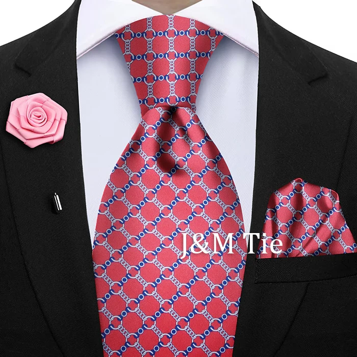Luxury Soft Silk Mens Ties Floral Brown Green Red Ties Paisley NeckTie Pocket Square Brooch Set Men's Wedding Party Tie