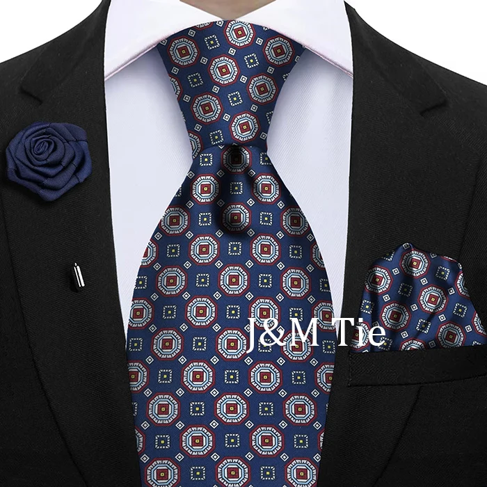 Luxury Soft Silk Mens Ties Floral Brown Green Red Ties Paisley NeckTie Pocket Square Brooch Set Men's Wedding Party Tie
