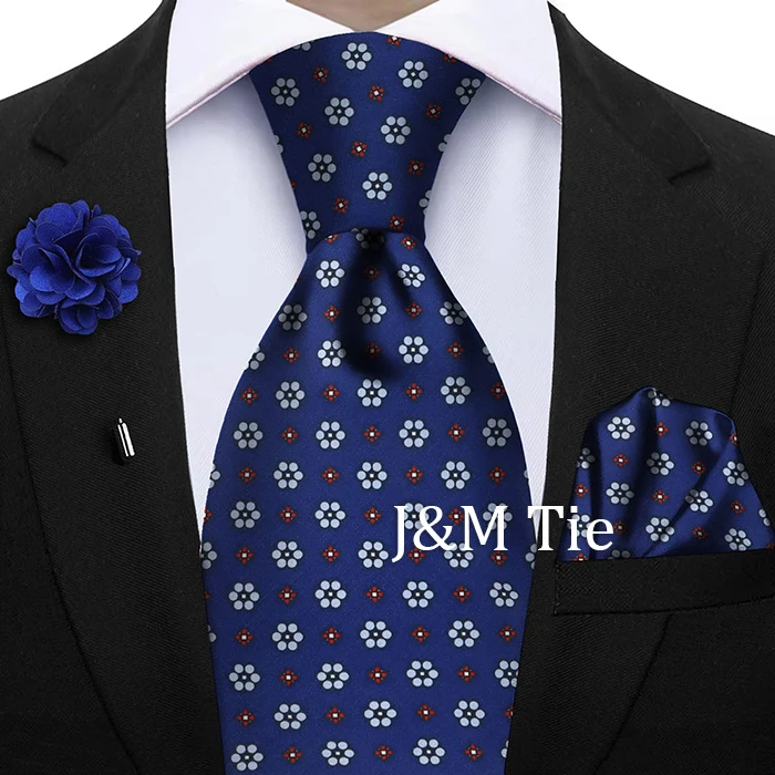Luxury Soft Silk Mens Ties Floral Brown Green Red Ties Paisley NeckTie Pocket Square Brooch Set Men's Wedding Party Tie