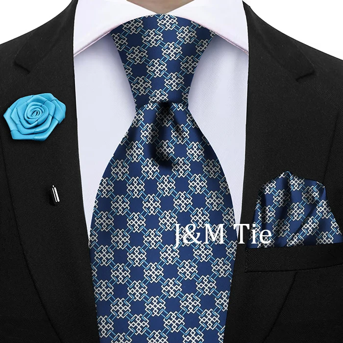Luxury Soft Silk Mens Ties Floral Brown Green Red Ties Paisley NeckTie Pocket Square Brooch Set Men's Wedding Party Tie
