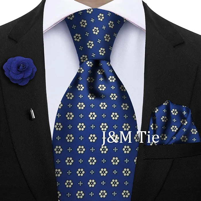 Luxury Soft Silk Mens Ties Floral Brown Green Red Ties Paisley NeckTie Pocket Square Brooch Set Men's Wedding Party Tie