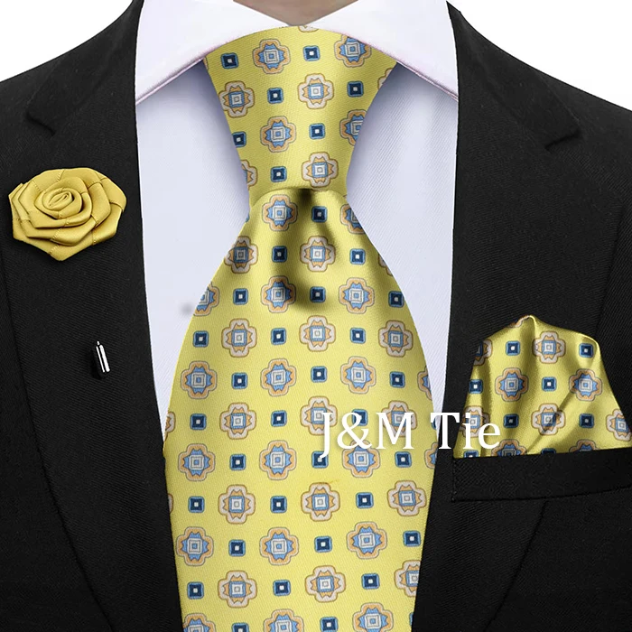 Luxury Soft Silk Mens Ties Floral Brown Green Red Ties Paisley NeckTie Pocket Square Brooch Set Men's Wedding Party Tie