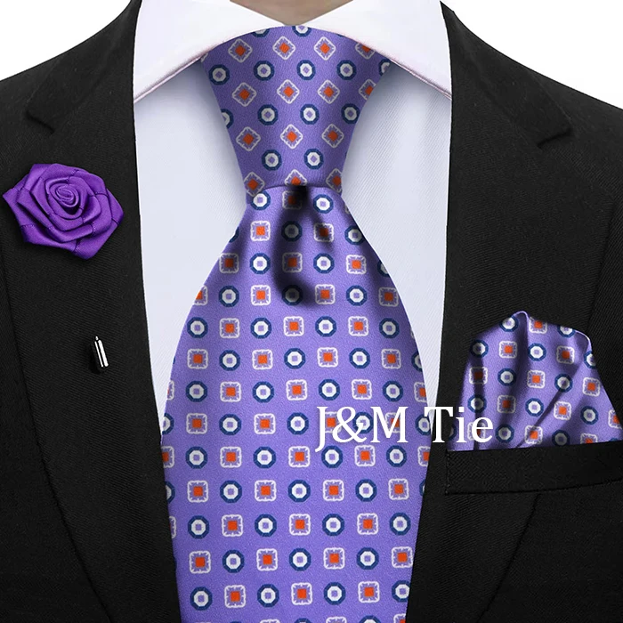 Luxury Soft Silk Mens Ties Floral Brown Green Red Ties Paisley NeckTie Pocket Square Brooch Set Men's Wedding Party Tie