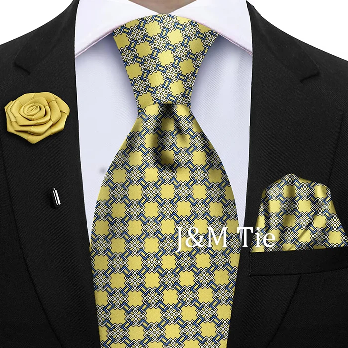 Luxury Soft Silk Mens Ties Floral Brown Green Red Ties Paisley NeckTie Pocket Square Brooch Set Men's Wedding Party Tie