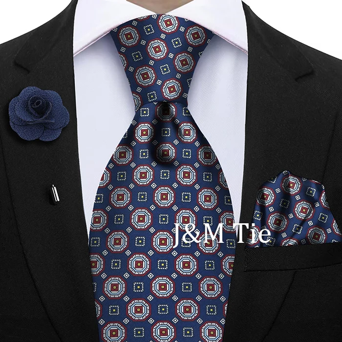 Luxury Soft Silk Mens Ties Floral Brown Green Red Ties Paisley NeckTie Pocket Square Brooch Set Men's Wedding Party Tie