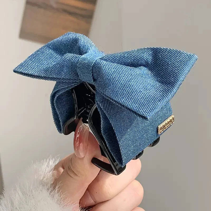 1PC Denim Fabric Hair Clip Bow Clip, Women's Elegance Back of the Head Updo Grip Clip Elegant Shark Clip Hairpin Headpiece