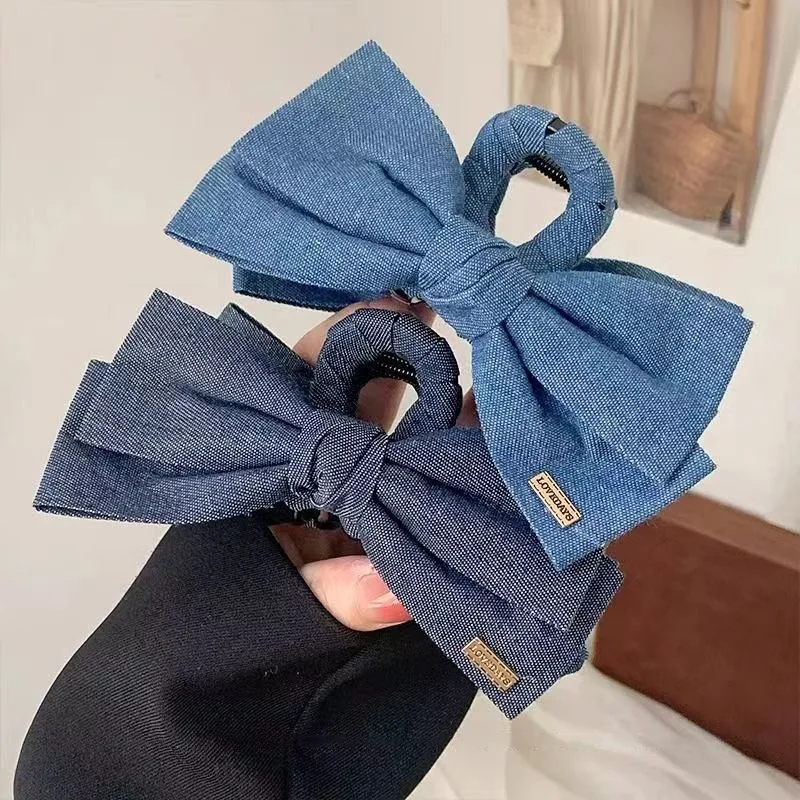 1PC Denim Fabric Hair Clip Bow Clip, Women's Elegance Back of the Head Updo Grip Clip Elegant Shark Clip Hairpin Headpiece