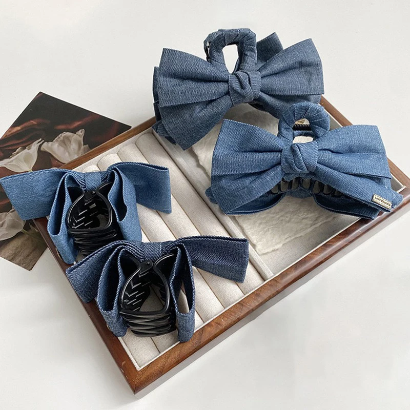 1PC Denim Fabric Hair Clip Bow Clip, Women's Elegance Back of the Head Updo Grip Clip Elegant Shark Clip Hairpin Headpiece