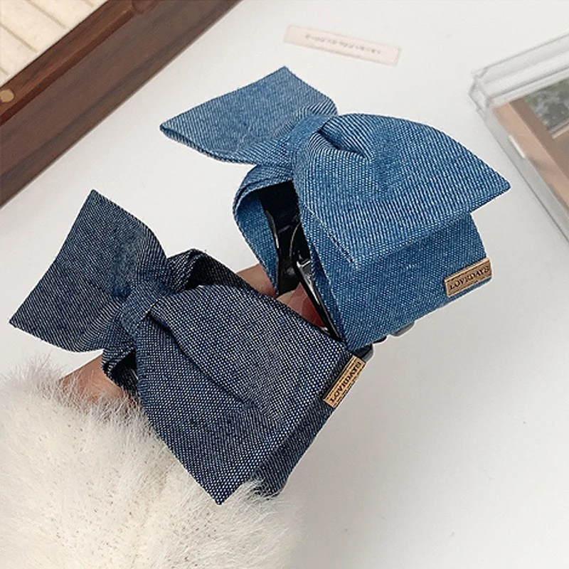 1PC Denim Fabric Hair Clip Bow Clip, Women's Elegance Back of the Head Updo Grip Clip Elegant Shark Clip Hairpin Headpiece