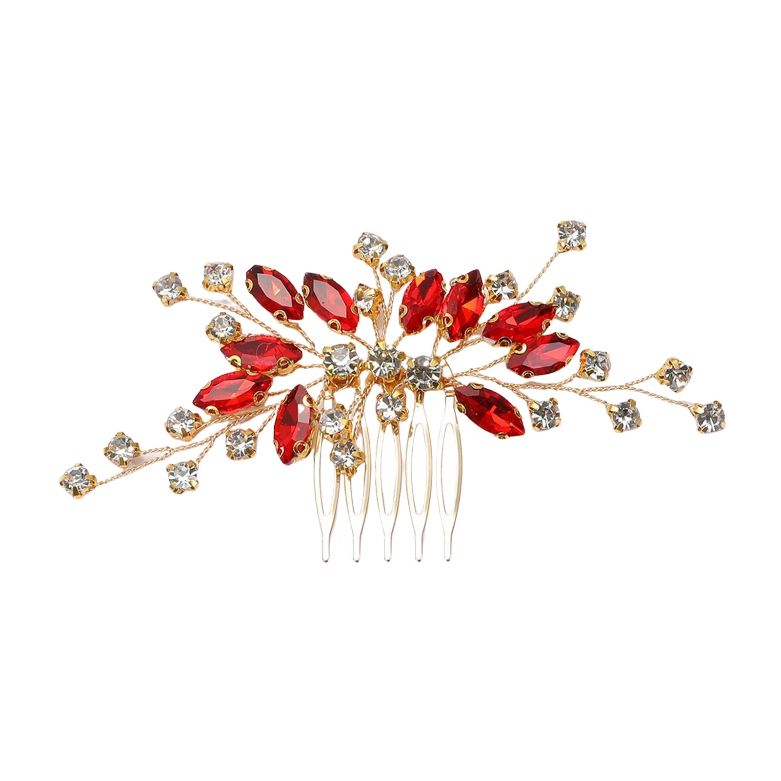 Green/Red Rhinestone Leaf Hair Combs Gold/Silver Color Alloy Hair Clips Light Luxury Bride Wedding Headpieces Elegant Hairpins