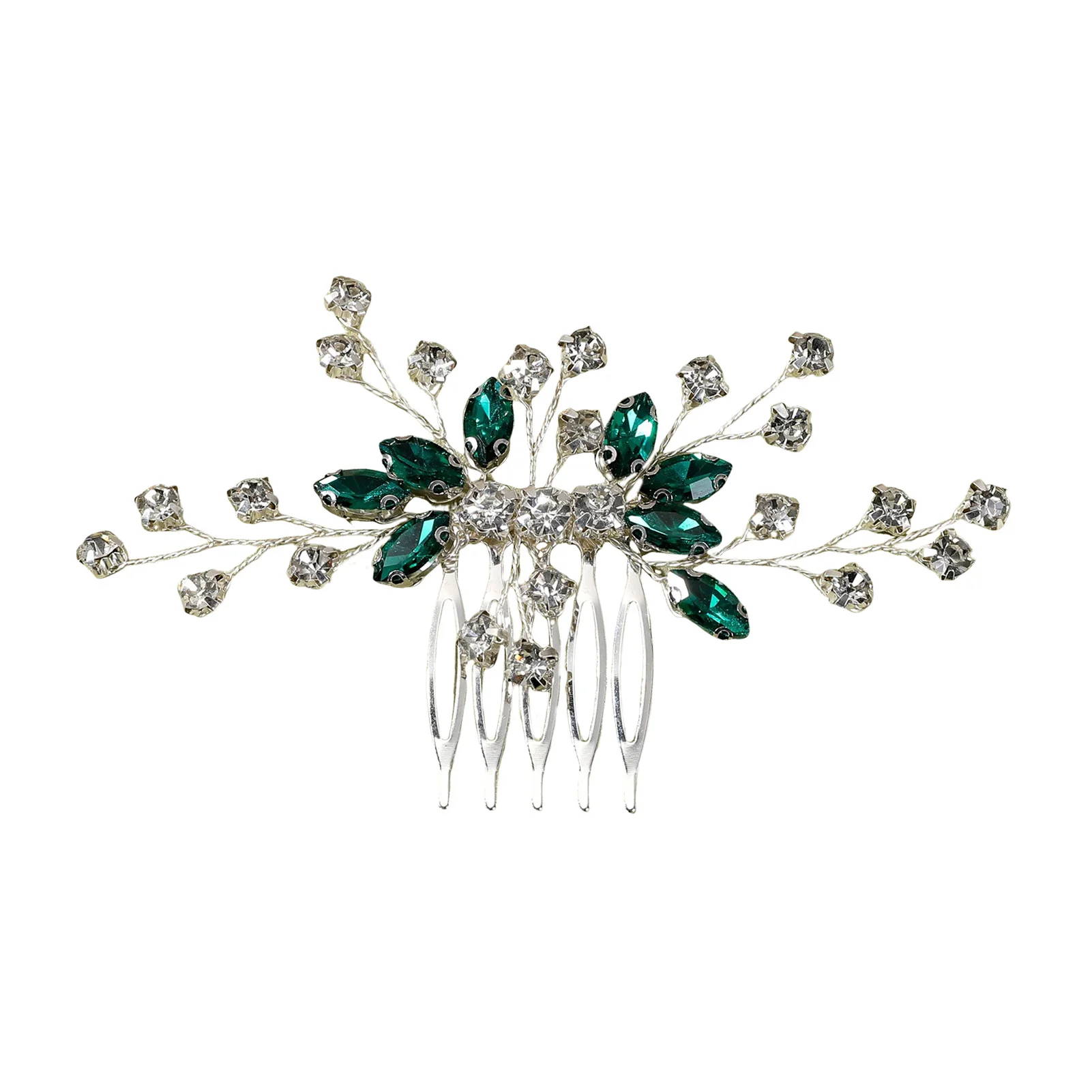 Green/Red Rhinestone Leaf Hair Combs Gold/Silver Color Alloy Hair Clips Light Luxury Bride Wedding Headpieces Elegant Hairpins