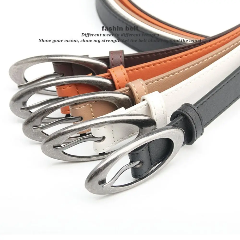 Fashion PU Leather Belt Alloy buckle Elliptical Buckle Waistband Thin Jeans Belt Women