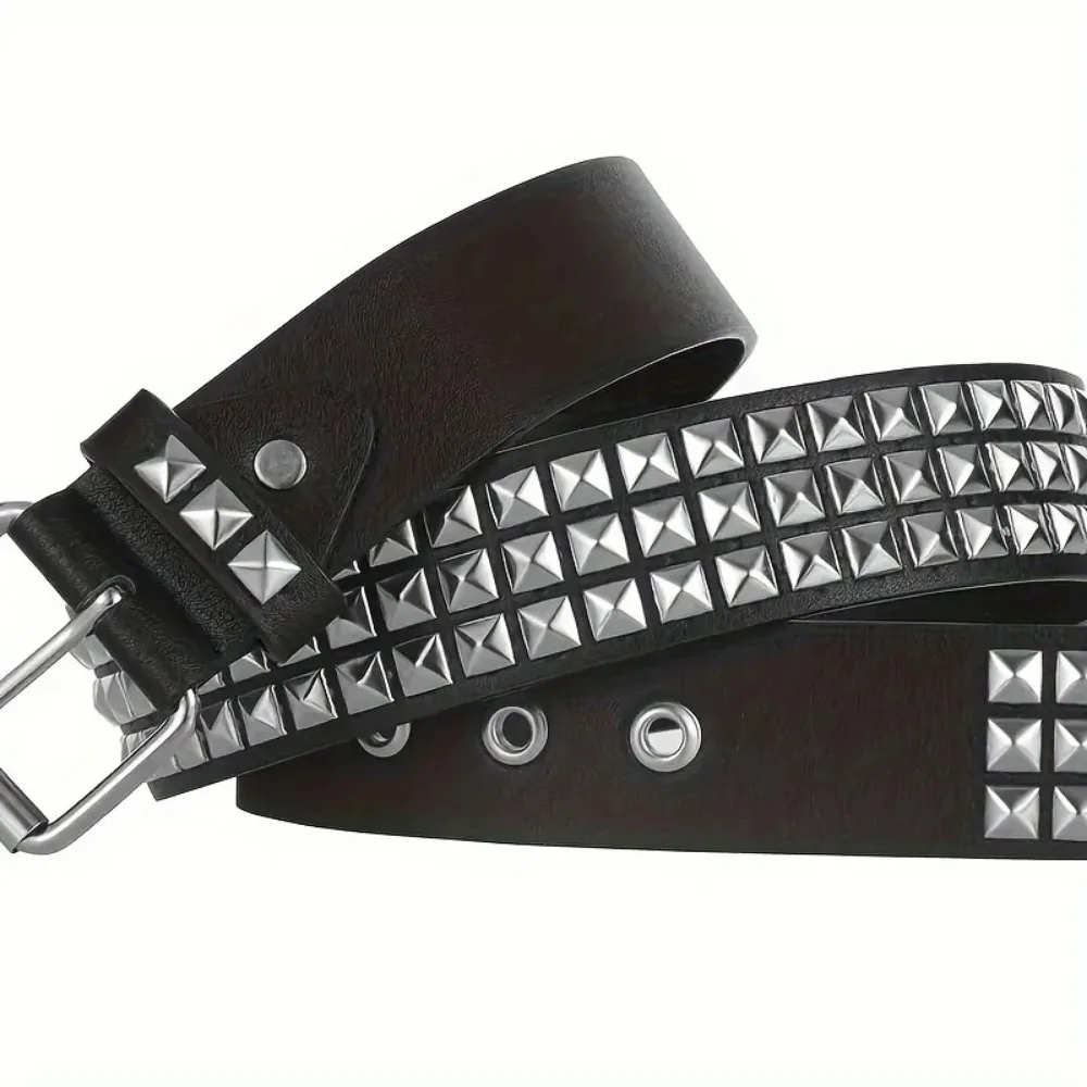 1PC Square bead rivet belt - men's and women's leather belt - punk jeans belt