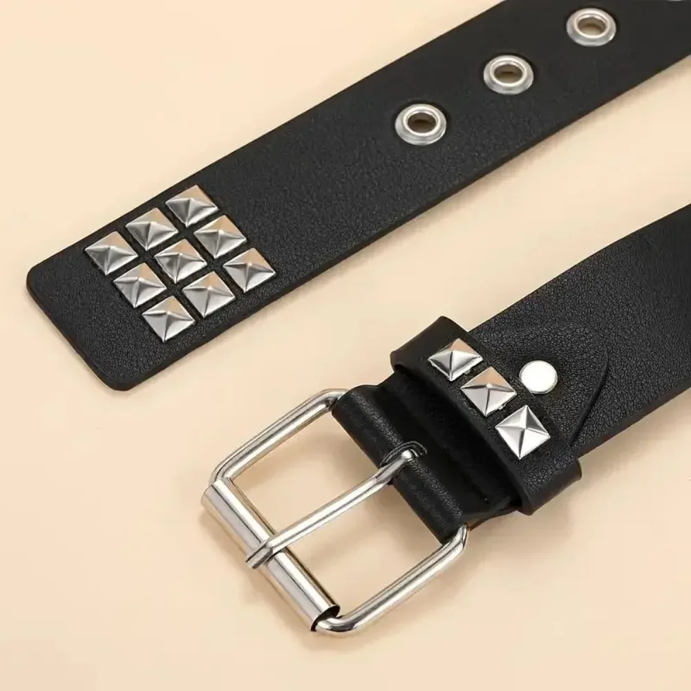 1PC Square bead rivet belt - men's and women's leather belt - punk jeans belt