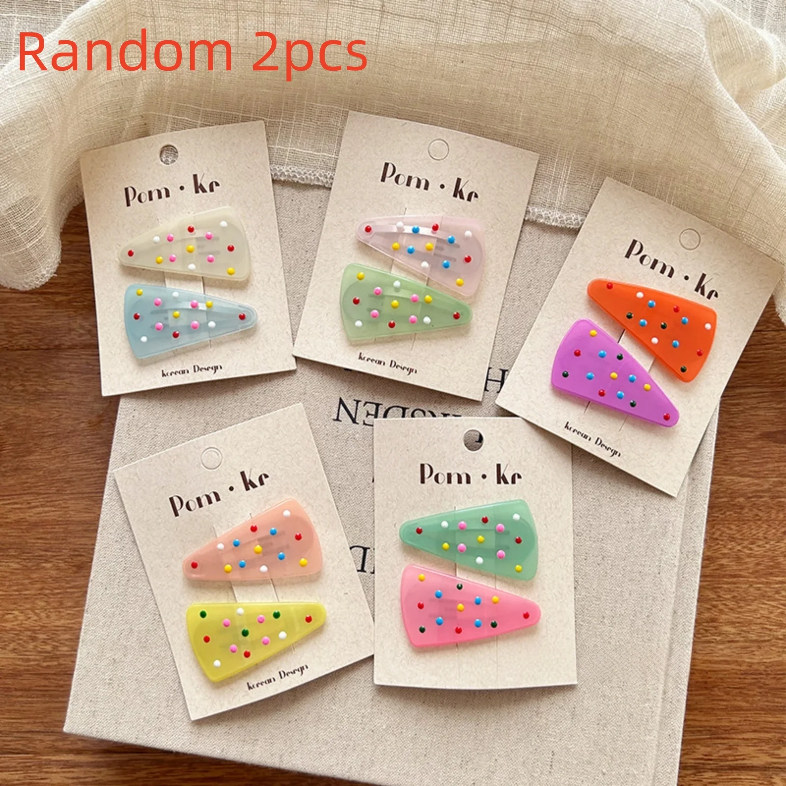 Hair Clips Random 2Pcs Korean Design With Colorful Beads Decor Cute Hair Accessories For Women & Girls