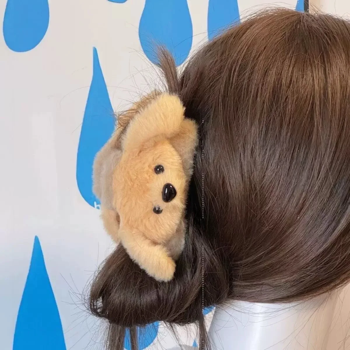Cute Golden Puppy Hair Clip Large Back Head Hair Shark Clip High-end Autumn Winter Furry Claw Clips Personality Head Accessory