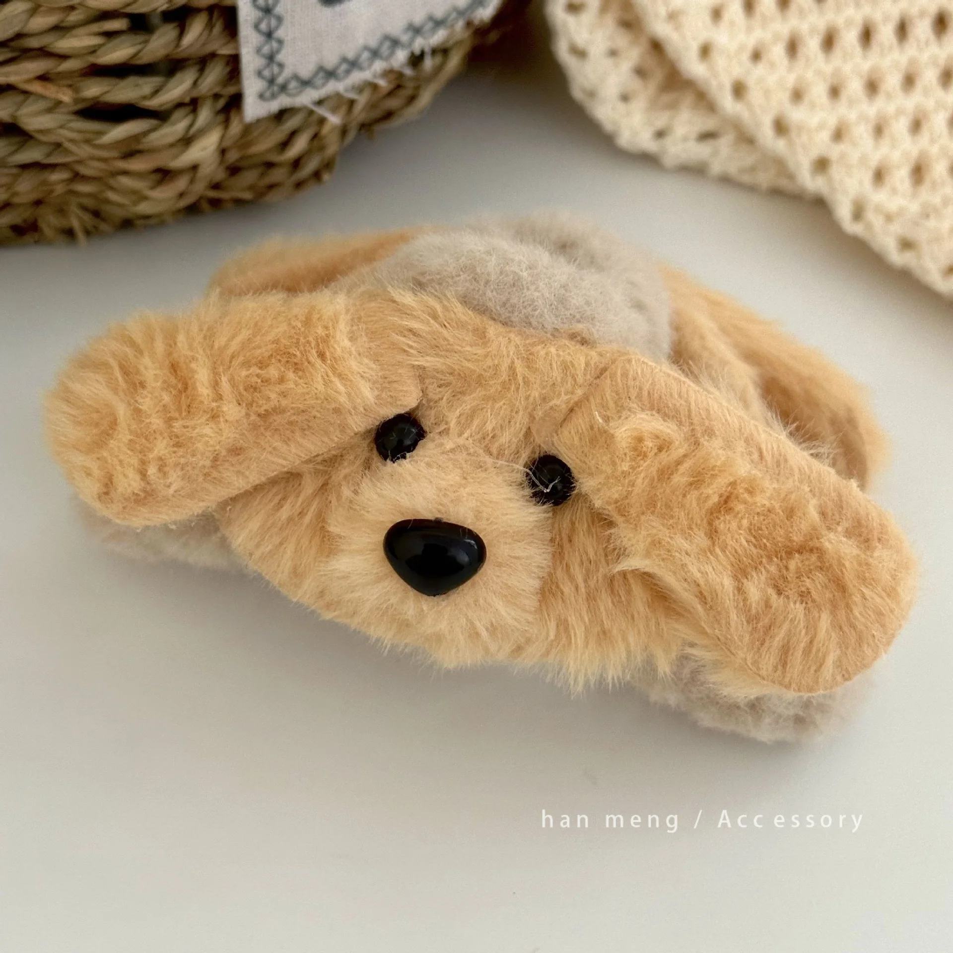 Cute Golden Puppy Hair Clip Large Back Head Hair Shark Clip High-end Autumn Winter Furry Claw Clips Personality Head Accessory