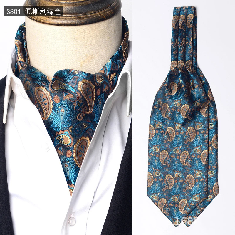 Luxury Mens Vintage Polka Dot Ascot Tie Wedding Formal Cravat Scrunch Self British Gentleman Polyester Paisley Retro Neckties