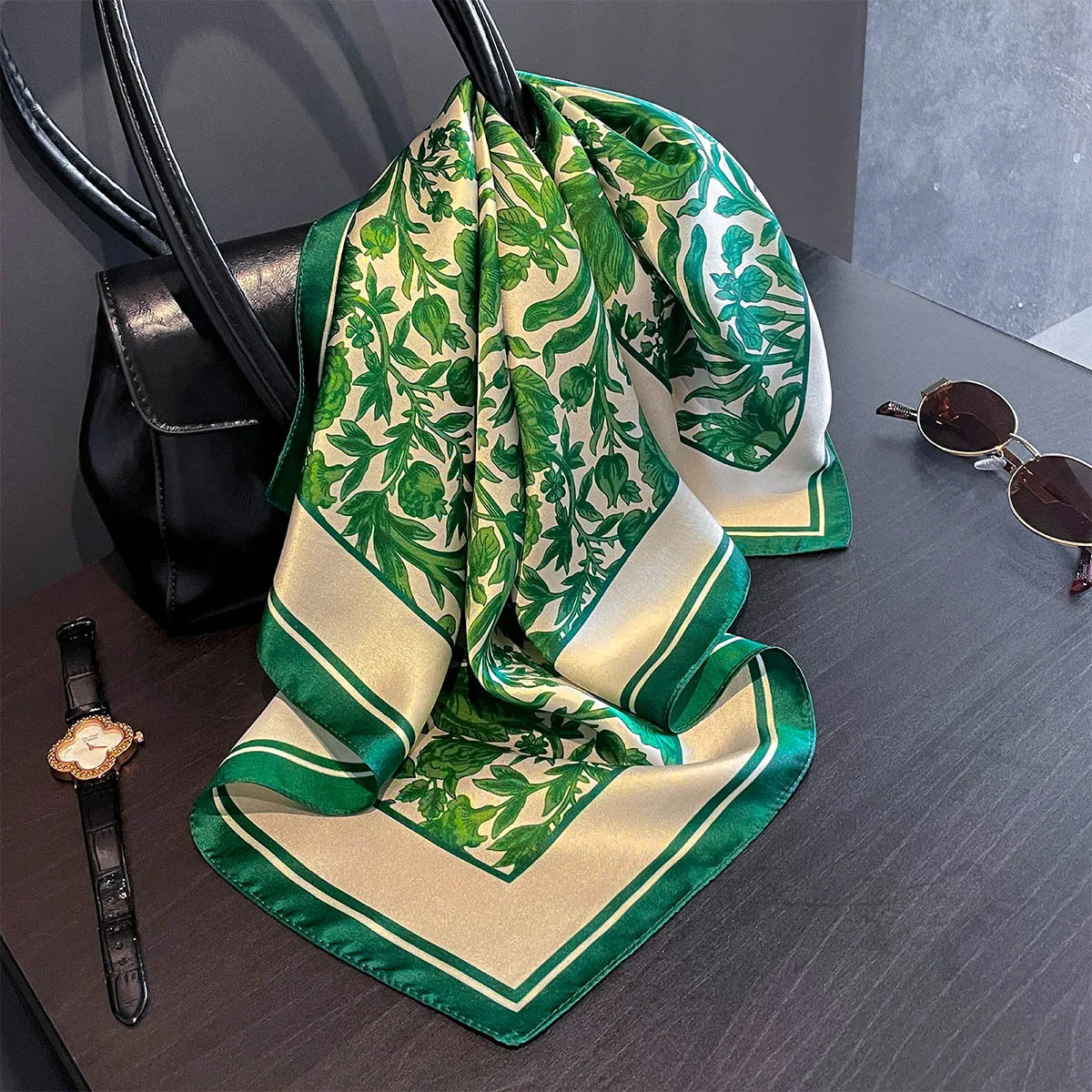 Luxury 100% Real Silk Scarf Women Spring Floral Bandana Shawl Lady Mulberry Silk Neckerchief Handkerchief Female Wrap 53cm