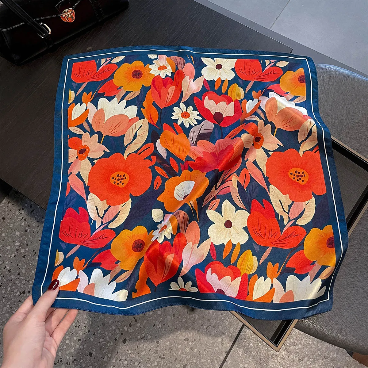 Luxury 100% Real Silk Scarf Women Spring Floral Bandana Shawl Lady Mulberry Silk Neckerchief Handkerchief Female Wrap 53cm