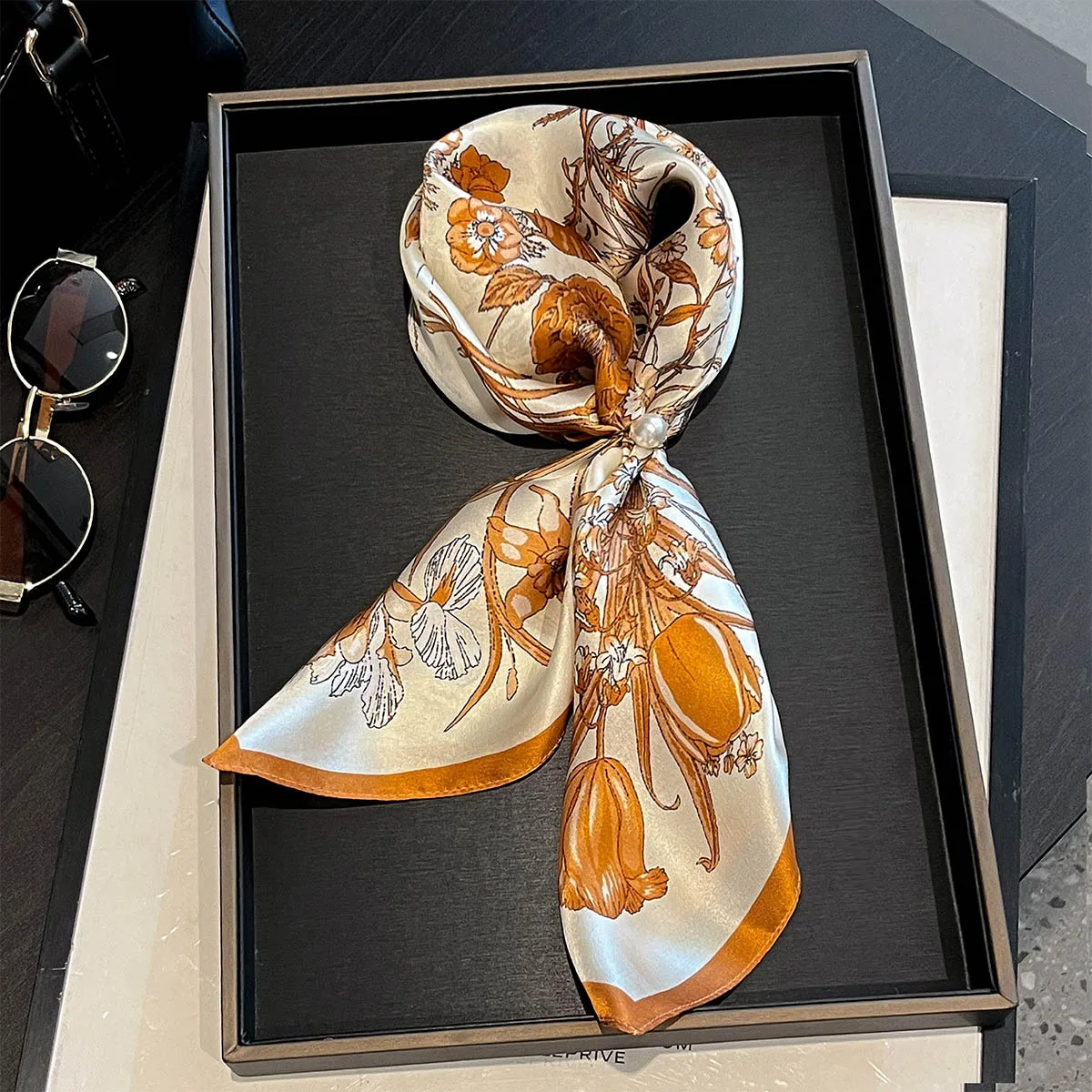 Luxury 100% Real Silk Scarf Women Spring Floral Bandana Shawl Lady Mulberry Silk Neckerchief Handkerchief Female Wrap 53cm