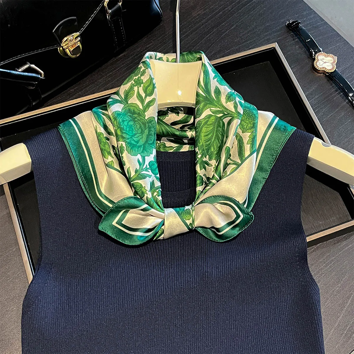 Luxury 100% Real Silk Scarf Women Spring Floral Bandana Shawl Lady Mulberry Silk Neckerchief Handkerchief Female Wrap 53cm