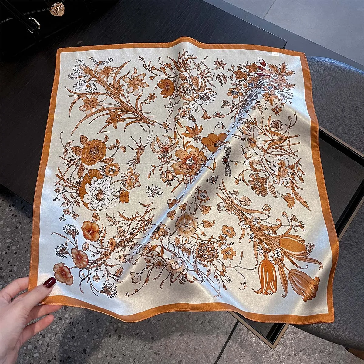 Luxury 100% Real Silk Scarf Women Spring Floral Bandana Shawl Lady Mulberry Silk Neckerchief Handkerchief Female Wrap 53cm
