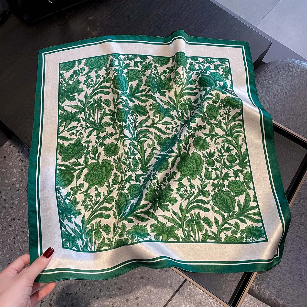 Luxury 100% Real Silk Scarf Women Spring Floral Bandana Shawl Lady Mulberry Silk Neckerchief Handkerchief Female Wrap 53cm