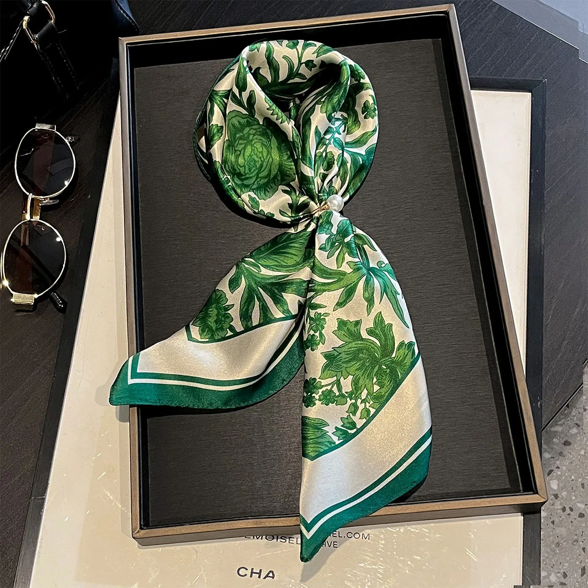Luxury 100% Real Silk Scarf Women Spring Floral Bandana Shawl Lady Mulberry Silk Neckerchief Handkerchief Female Wrap 53cm
